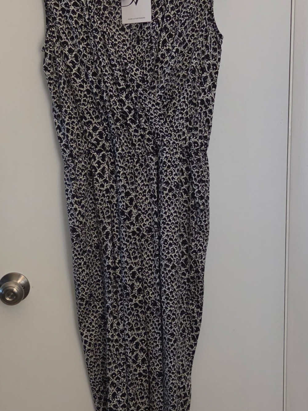 Diane Von Furstenberg Black and White Printed Sleeveless Jumpsuit